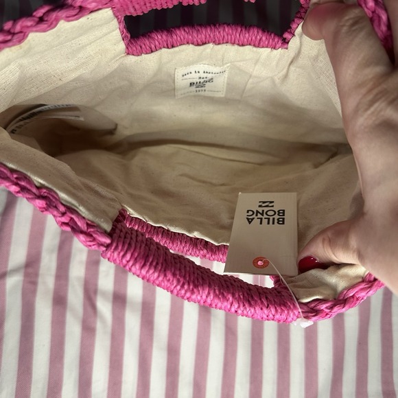 Billabong Pink Woven Straw Handbag | Beach Summer Tote Purse NWT - Picture 8 of 12